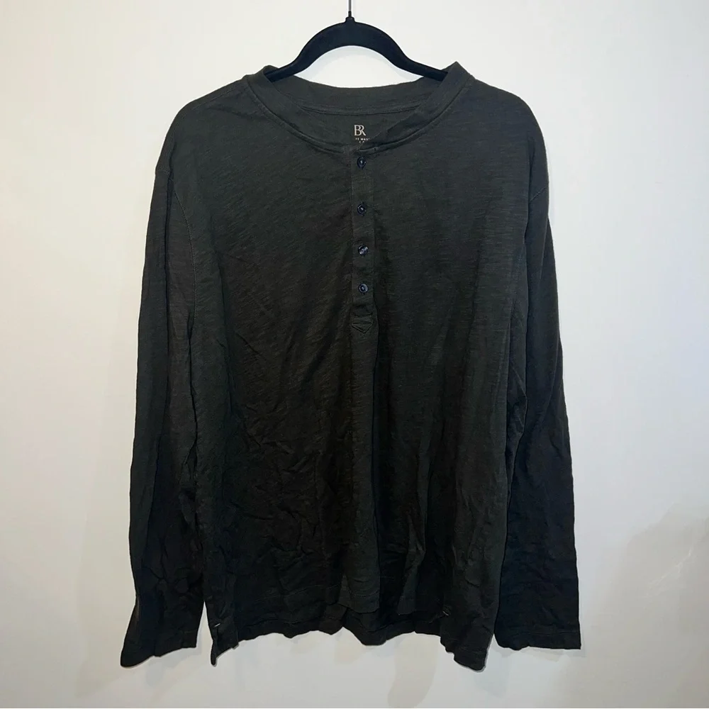 Banana Republic Men’s XL Soft Wash Henley in Olive Green - 100% Organic Cotton